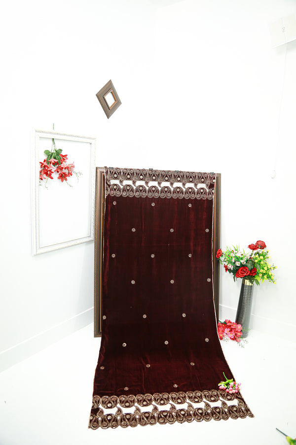 Soft & Stylish Velvet Shawl with Modern Cutwork Design - V4