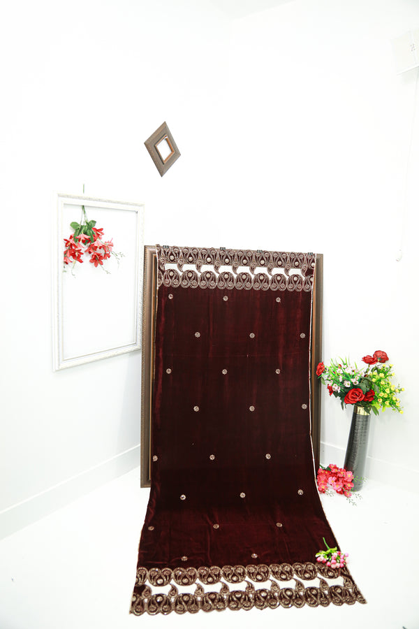 Soft & Stylish Velvet Shawl with Modern Cutwork Design - V4